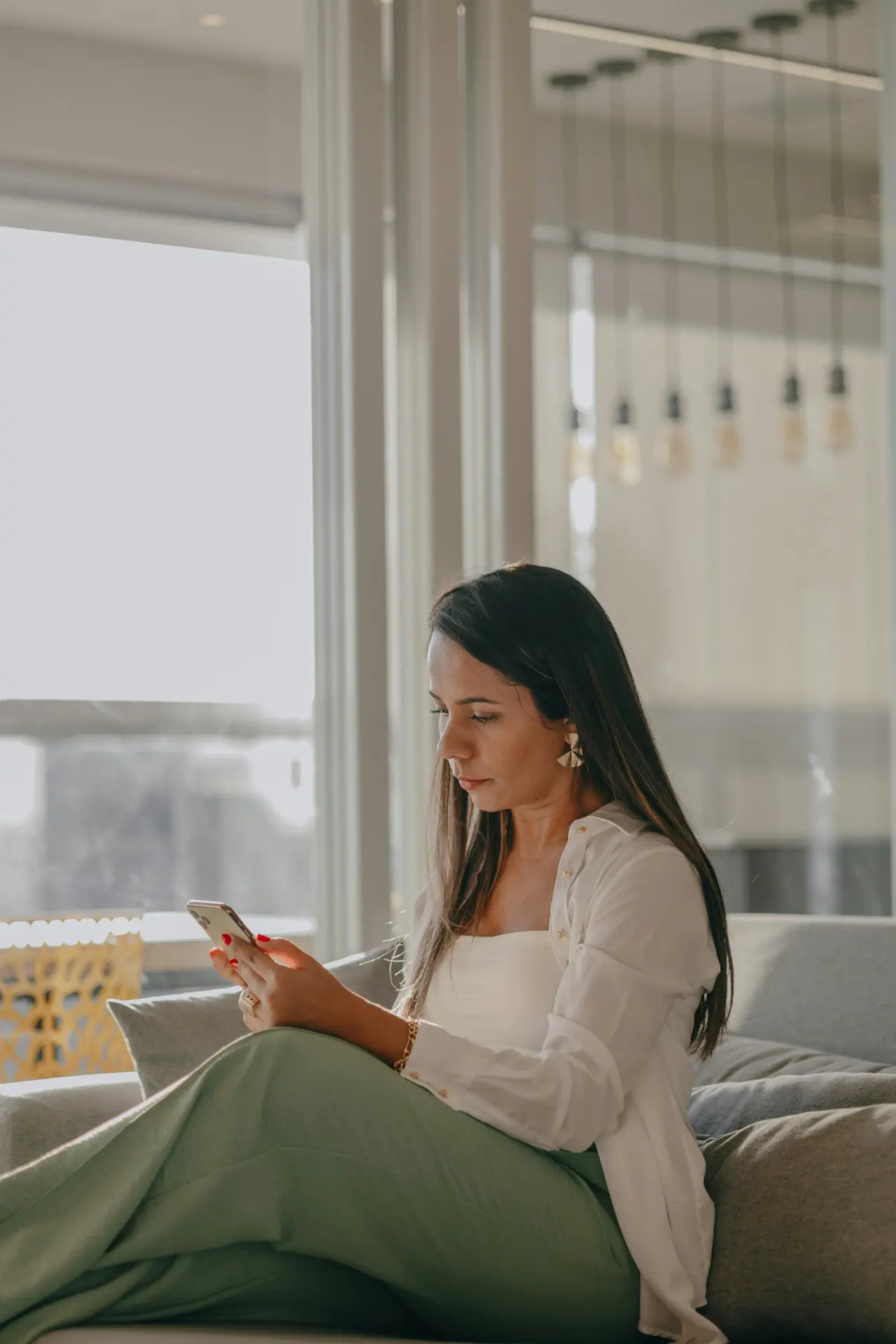 a woman using a phone